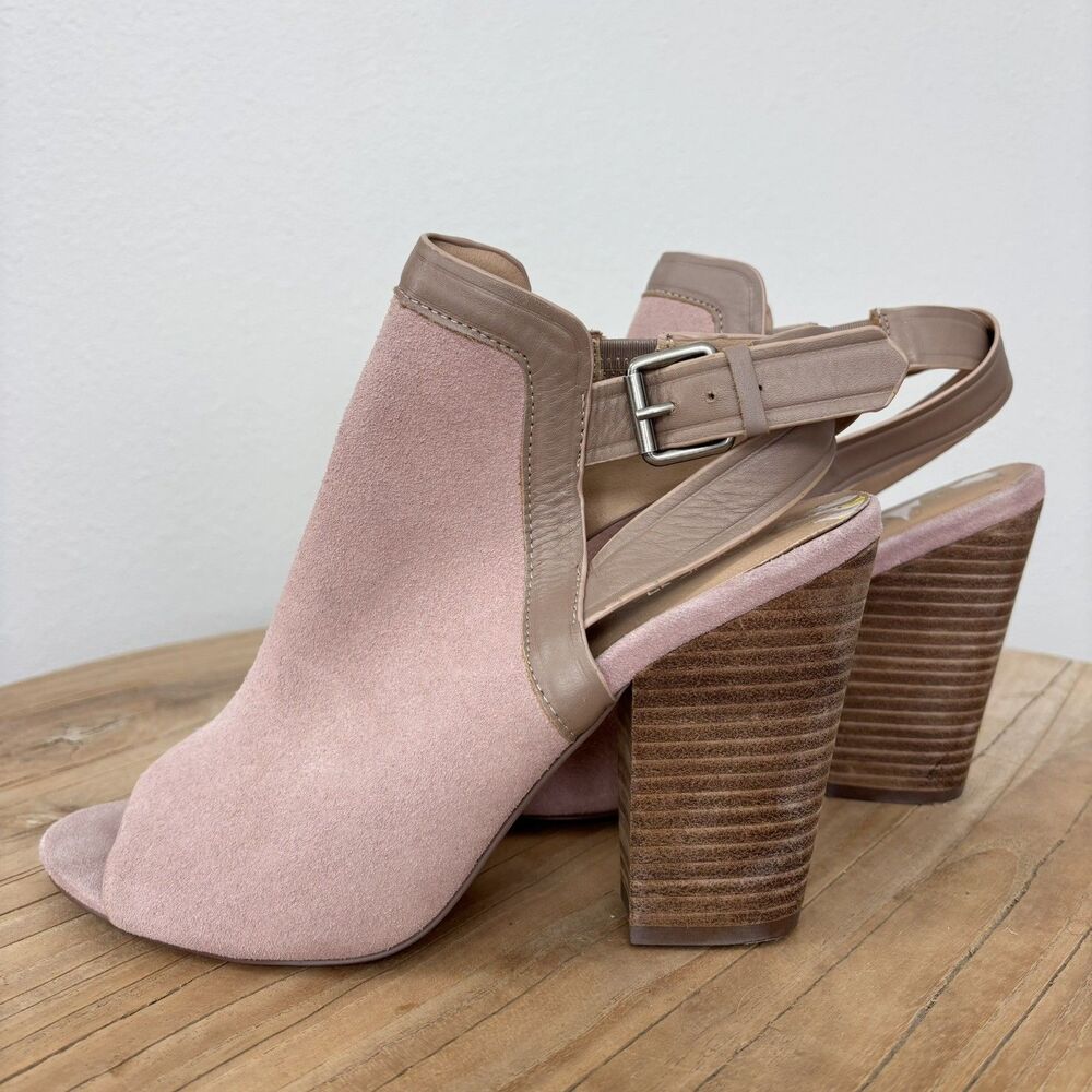 Joe’s Jeans Peep Toe Slingback Stack Heel Booties Size 9 Blush Pink Boho Chunky